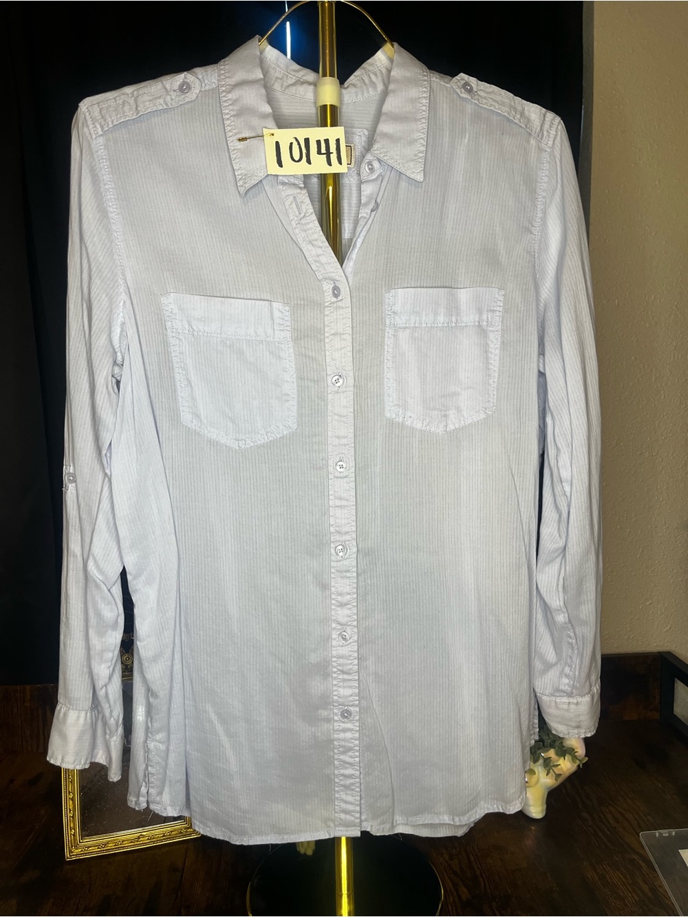 Express Boyfriend Light Blue Striped Button Down Shirt Large